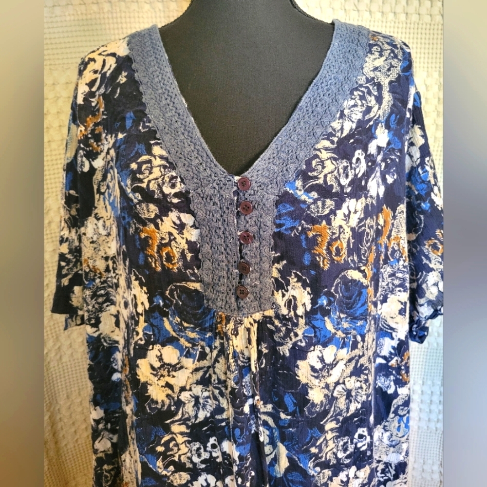 Vintage Anthony Richards Blue Floral MooMoo Size 4X (Fits Like 1X) - Picture 3 of 8